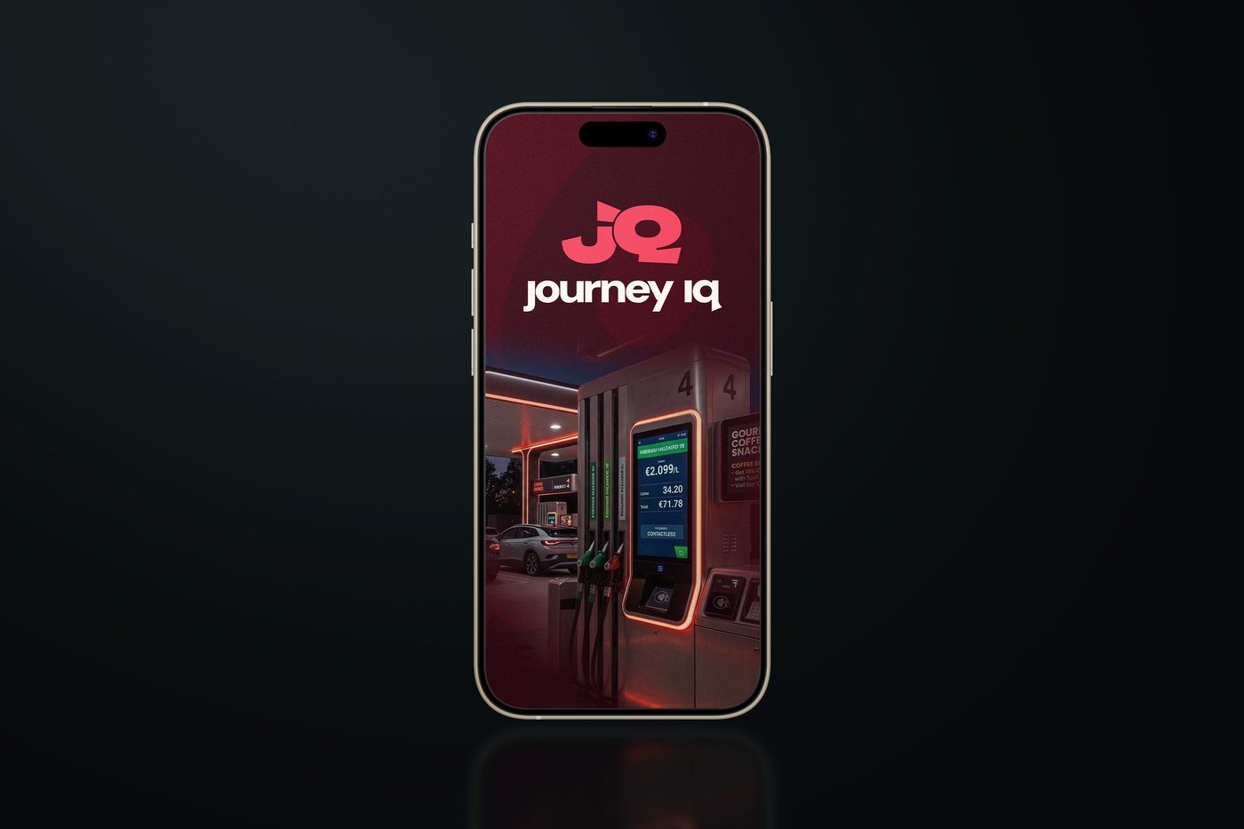JourneyIQ app splash screen on a phone